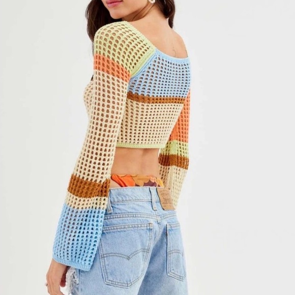 UO • Chloe Cropped Knit Sweater Colorful Festival Size XS Boho - Picture 2 of 8